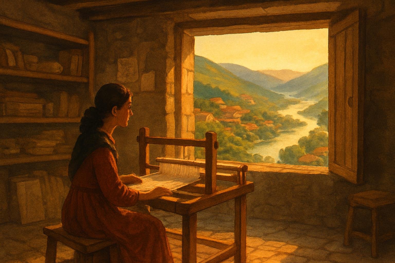 Inês overlooking the valley at golden hour
