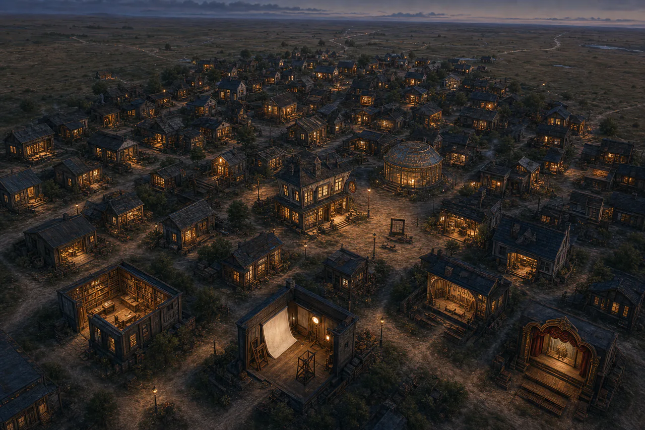 First Town: unpaved streets, independently built rooms and the open frontier beyond